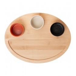 Petisqueira com Bandeja de Bambu e Cumbucas de Cerâmica 33cm x 25cm x 4cm - Lyor